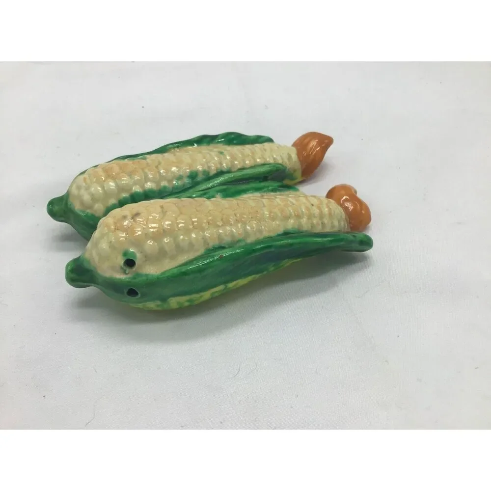 RARE Salt and Pepper Shaker Corn One Piece Cork Stopper  Ceramic Japan 1950's